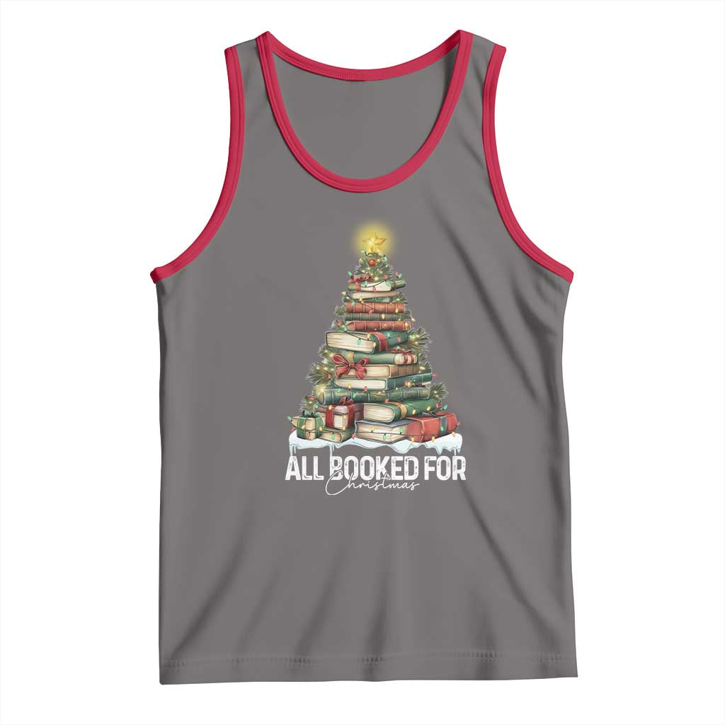 All Booked For Christmas Tank Top Xmas Tree Lights Book Lover - Wonder Print Shop