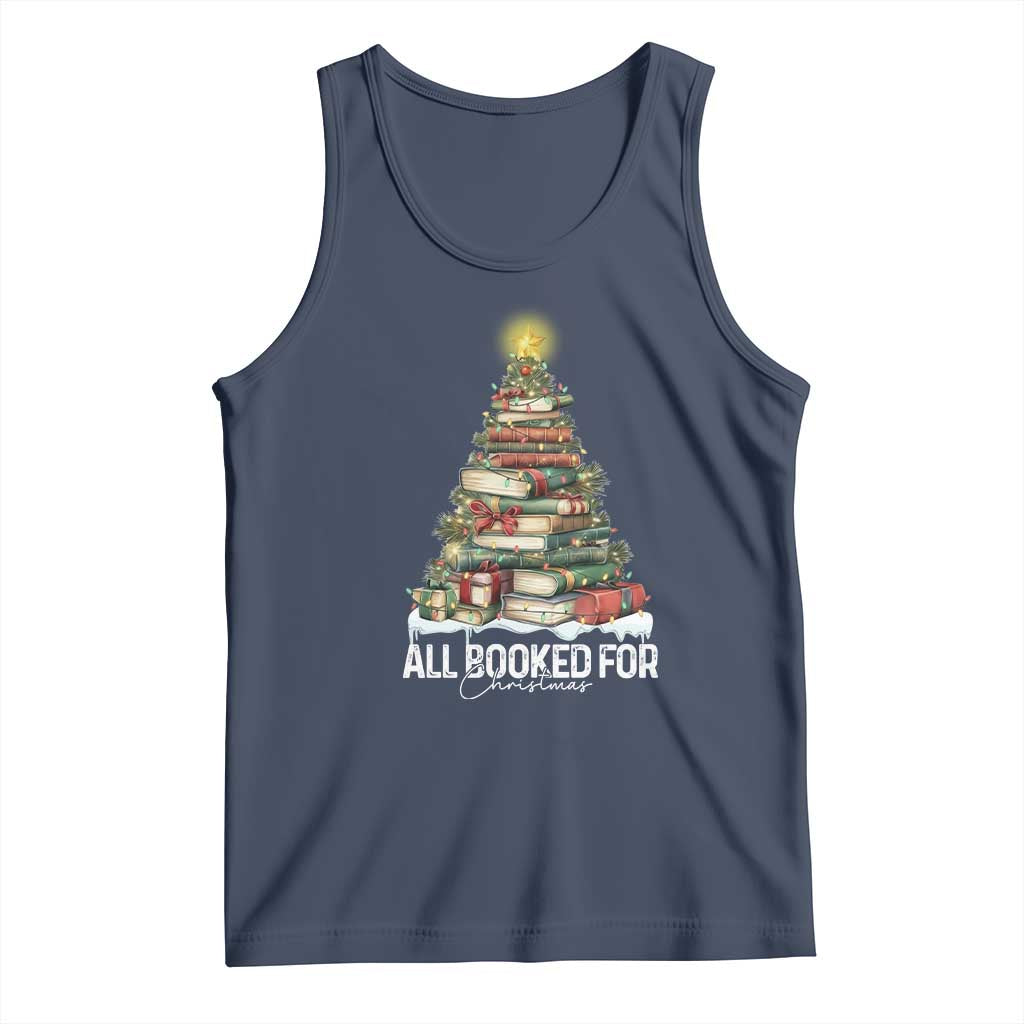All Booked For Christmas Tank Top Xmas Tree Lights Book Lover - Wonder Print Shop