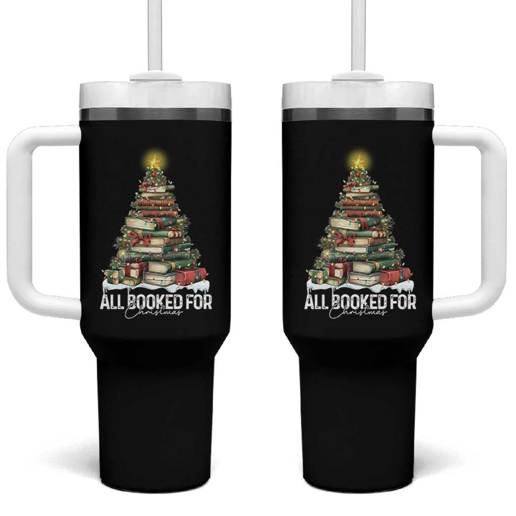 All Booked For Christmas Tumbler With Handle Xmas Tree Lights Book Lover - Wonder Print Shop