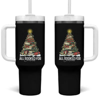 All Booked For Christmas Tumbler With Handle Xmas Tree Lights Book Lover - Wonder Print Shop