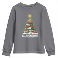 All Booked For Christmas Youth Sweatshirt Xmas Tree Lights Book Lover - Wonder Print Shop
