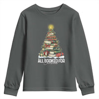 All Booked For Christmas Youth Sweatshirt Xmas Tree Lights Book Lover - Wonder Print Shop