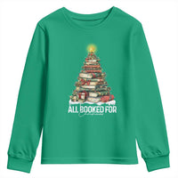 All Booked For Christmas Youth Sweatshirt Xmas Tree Lights Book Lover - Wonder Print Shop