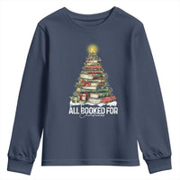 All Booked For Christmas Youth Sweatshirt Xmas Tree Lights Book Lover - Wonder Print Shop