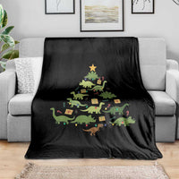 Funny Christmas Dinosaur Throw Blanket Dino Xmas Tree Rex Paleontologist - Wonder Print Shop
