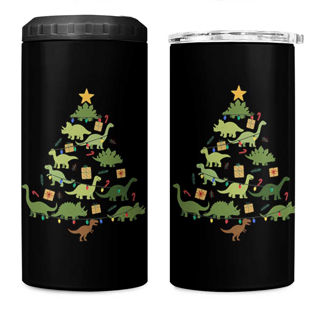 Funny Christmas Dinosaur 4 in 1 Can Cooler Tumbler Dino Xmas Tree Rex Paleontologist - Wonder Print Shop
