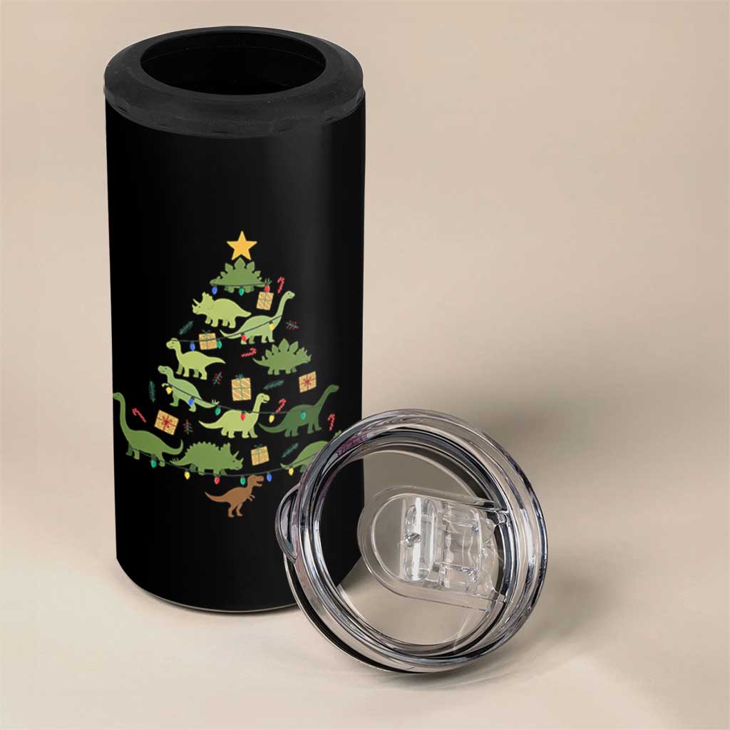 Funny Christmas Dinosaur 4 in 1 Can Cooler Tumbler Dino Xmas Tree Rex Paleontologist - Wonder Print Shop