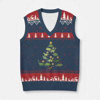 Funny Xmas Dinosaur V-Neck Knit Sweater Vest Dino Xmas Tree Rex Paleontologist - Wonder Print Shop