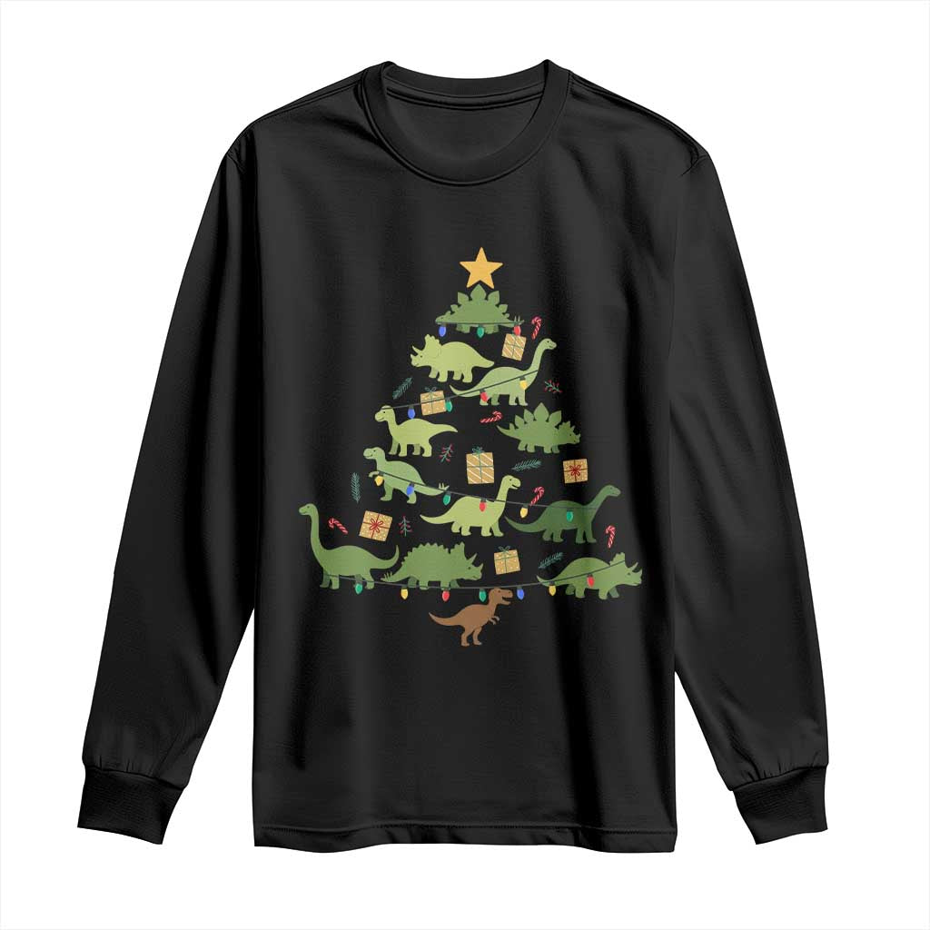 Funny Christmas Dinosaur Long Sleeve Shirt Dino Xmas Tree Rex Paleontologist - Wonder Print Shop