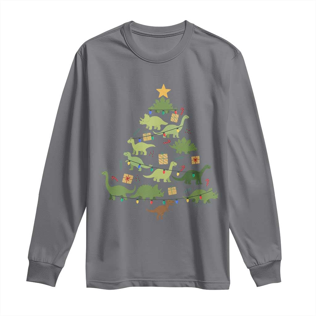 Funny Christmas Dinosaur Long Sleeve Shirt Dino Xmas Tree Rex Paleontologist - Wonder Print Shop