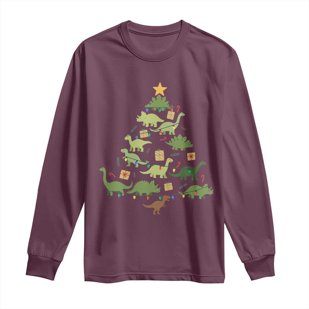 Funny Christmas Dinosaur Long Sleeve Shirt Dino Xmas Tree Rex Paleontologist - Wonder Print Shop