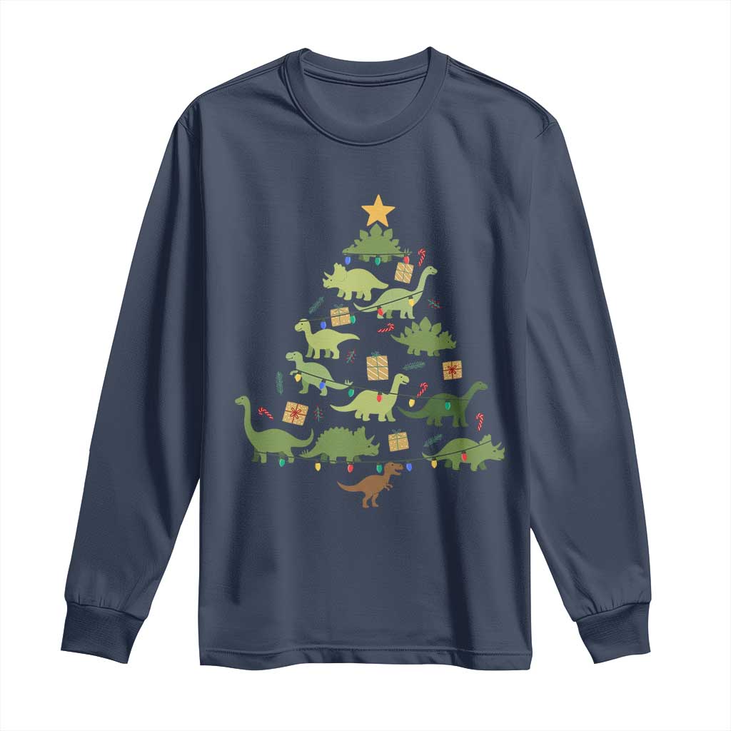 Funny Christmas Dinosaur Long Sleeve Shirt Dino Xmas Tree Rex Paleontologist - Wonder Print Shop