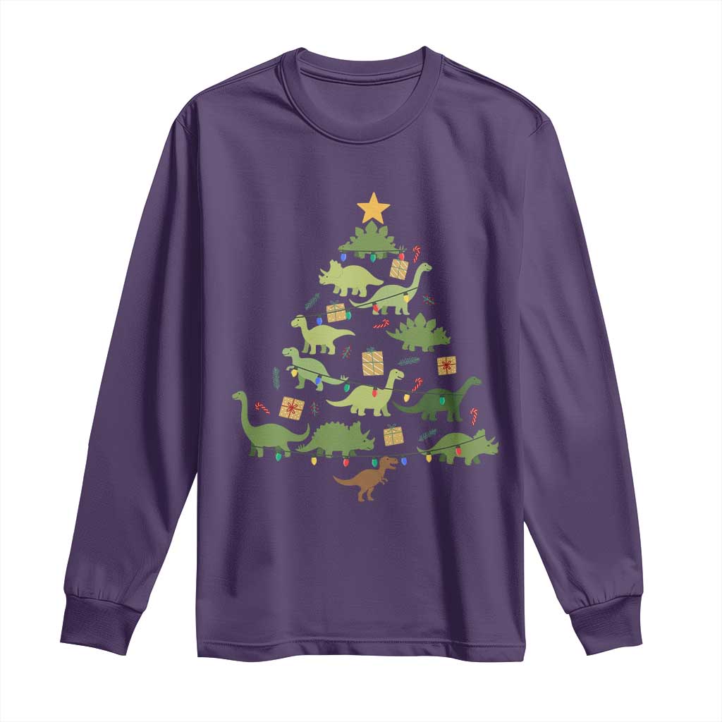 Funny Christmas Dinosaur Long Sleeve Shirt Dino Xmas Tree Rex Paleontologist - Wonder Print Shop