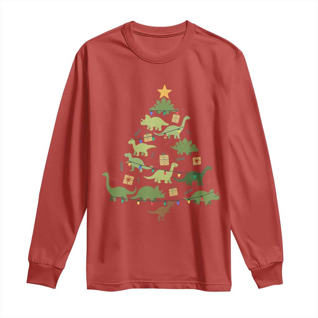 Funny Christmas Dinosaur Long Sleeve Shirt Dino Xmas Tree Rex Paleontologist - Wonder Print Shop