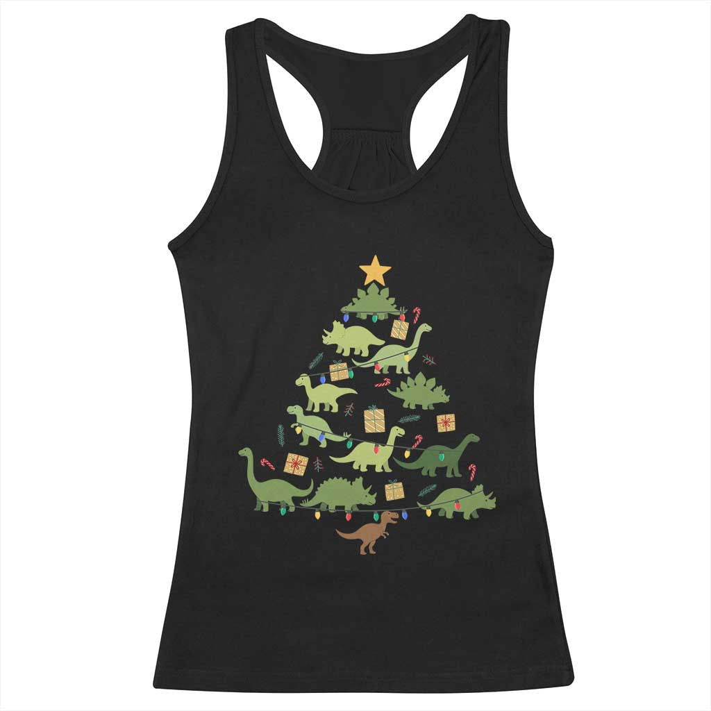 Funny Christmas Dinosaur Racerback Tank Top Dino Xmas Tree Rex Paleontologist - Wonder Print Shop