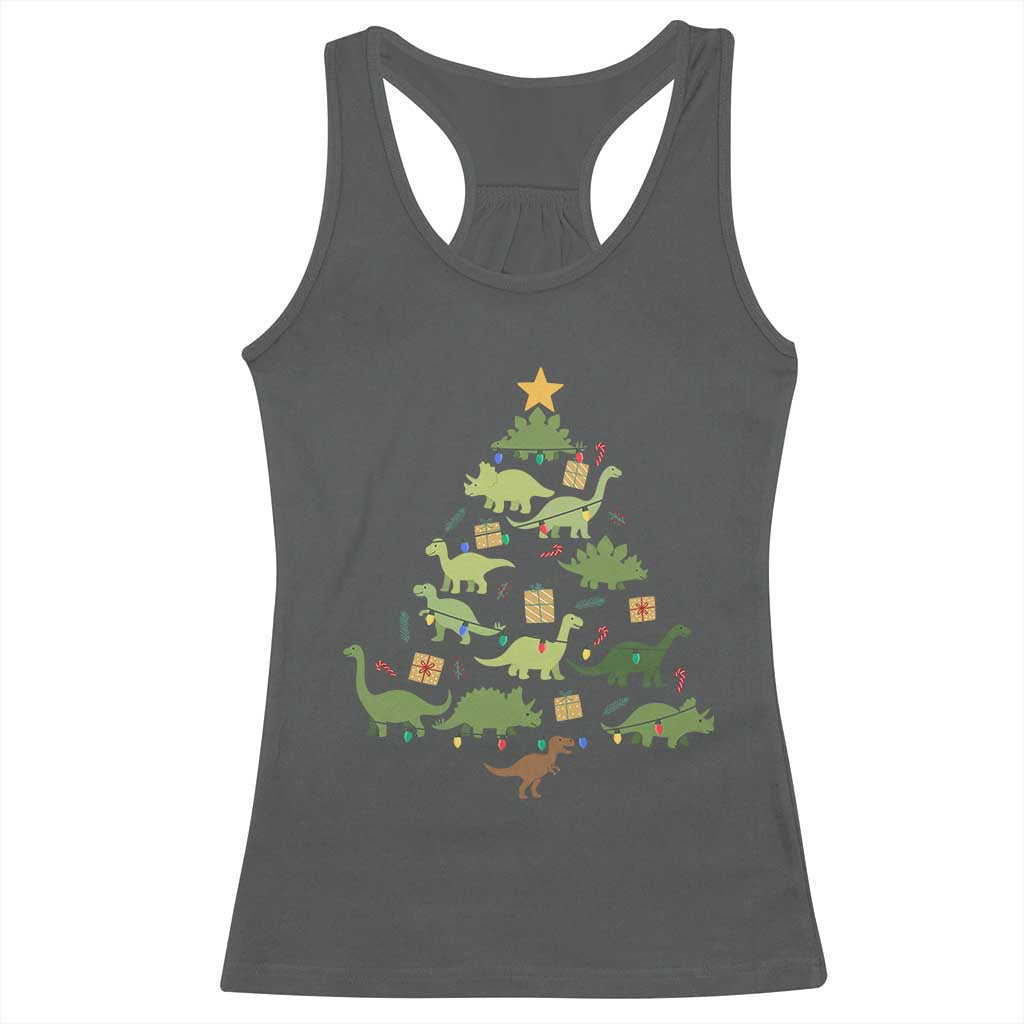 Funny Christmas Dinosaur Racerback Tank Top Dino Xmas Tree Rex Paleontologist - Wonder Print Shop