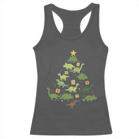 Funny Christmas Dinosaur Racerback Tank Top Dino Xmas Tree Rex Paleontologist - Wonder Print Shop