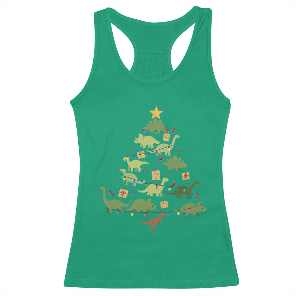 Funny Christmas Dinosaur Racerback Tank Top Dino Xmas Tree Rex Paleontologist - Wonder Print Shop