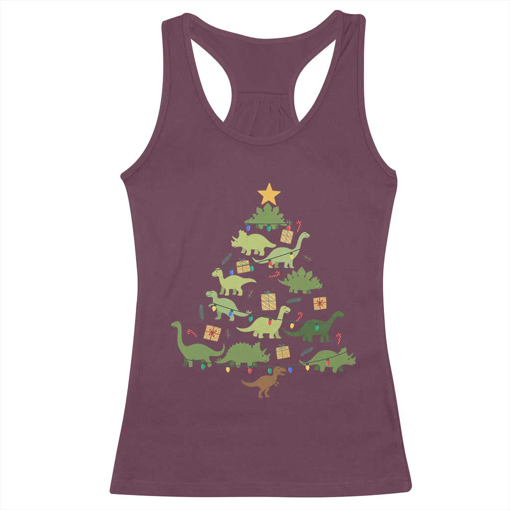 Funny Christmas Dinosaur Racerback Tank Top Dino Xmas Tree Rex Paleontologist - Wonder Print Shop