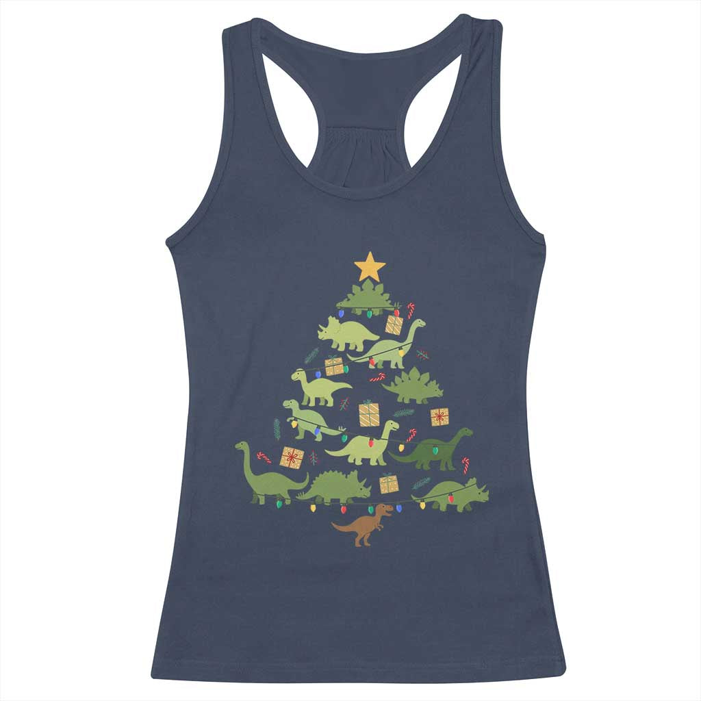 Funny Christmas Dinosaur Racerback Tank Top Dino Xmas Tree Rex Paleontologist - Wonder Print Shop