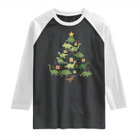 Funny Christmas Dinosaur Raglan Shirt Dino Xmas Tree Rex Paleontologist - Wonder Print Shop