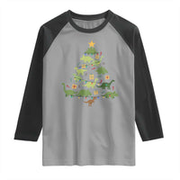 Funny Christmas Dinosaur Raglan Shirt Dino Xmas Tree Rex Paleontologist - Wonder Print Shop