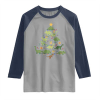 Funny Christmas Dinosaur Raglan Shirt Dino Xmas Tree Rex Paleontologist - Wonder Print Shop