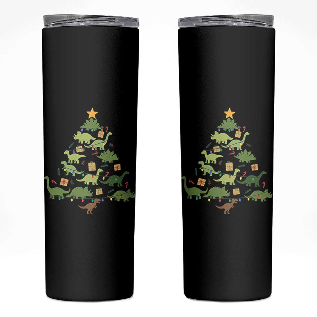 Funny Christmas Dinosaur Skinny Tumbler Dino Xmas Tree Rex Paleontologist - Wonder Print Shop