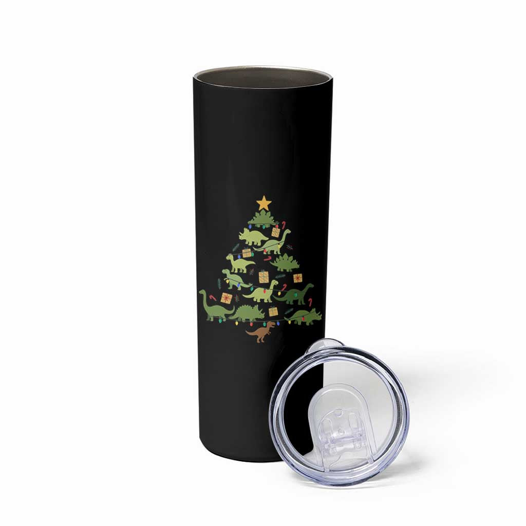 Funny Christmas Dinosaur Skinny Tumbler Dino Xmas Tree Rex Paleontologist - Wonder Print Shop