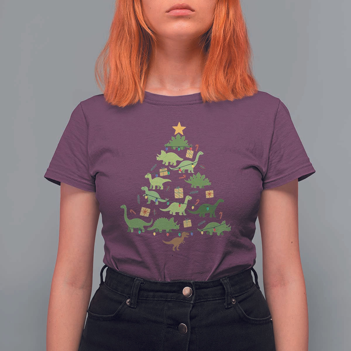 Funny Christmas Dinosaur T Shirt For Women Dino Xmas Tree Rex Paleontologist - Wonder Print Shop