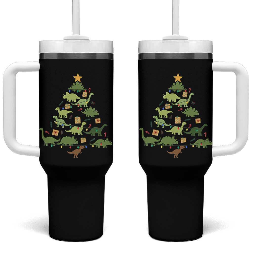 Funny Christmas Dinosaur Tumbler With Handle Dino Xmas Tree Rex Paleontologist - Wonder Print Shop