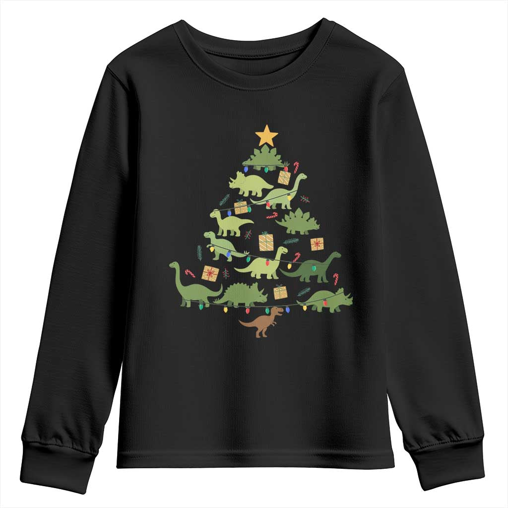 Funny Christmas Dinosaur Youth Sweatshirt Dino Xmas Tree Rex Paleontologist - Wonder Print Shop