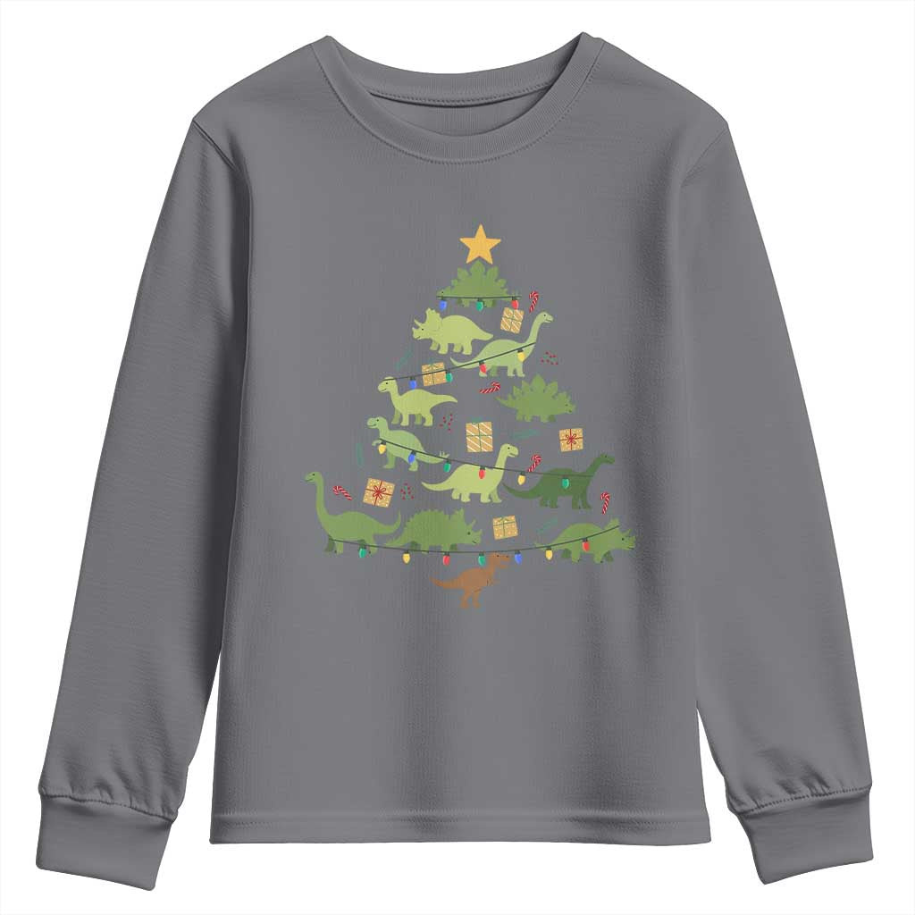 Funny Christmas Dinosaur Youth Sweatshirt Dino Xmas Tree Rex Paleontologist - Wonder Print Shop