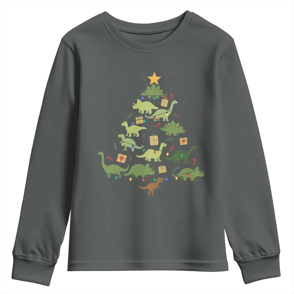 Funny Christmas Dinosaur Youth Sweatshirt Dino Xmas Tree Rex Paleontologist - Wonder Print Shop