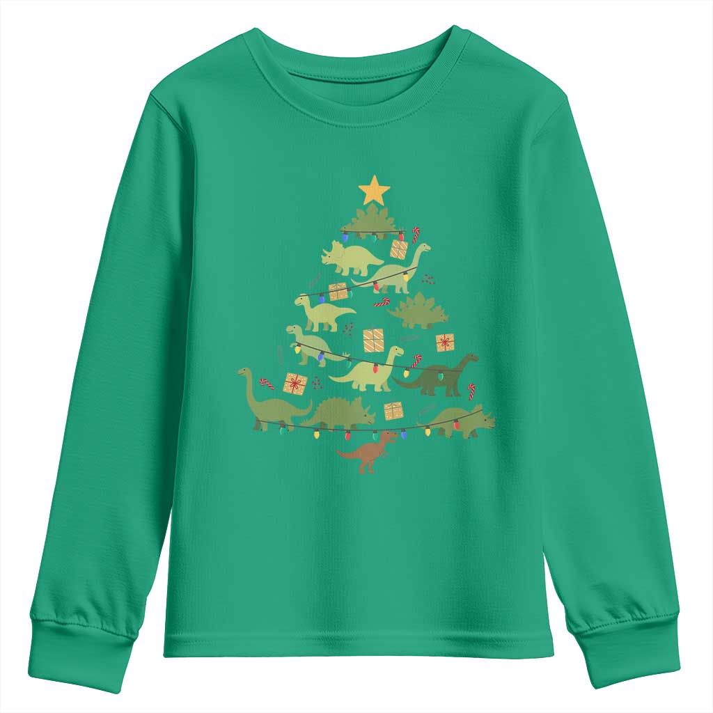 Funny Christmas Dinosaur Youth Sweatshirt Dino Xmas Tree Rex Paleontologist - Wonder Print Shop
