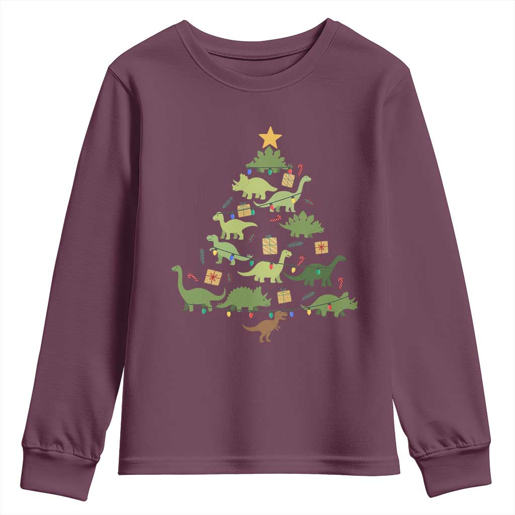 Funny Christmas Dinosaur Youth Sweatshirt Dino Xmas Tree Rex Paleontologist - Wonder Print Shop