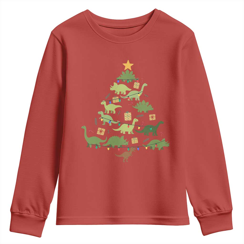 Funny Christmas Dinosaur Youth Sweatshirt Dino Xmas Tree Rex Paleontologist - Wonder Print Shop