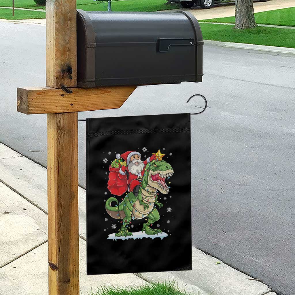 Funny Dinosaur Christmas Santa Claus Riding Dino Garden Flag - Wonder Print Shop