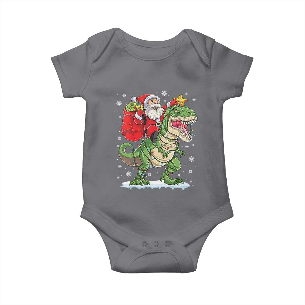 Funny Dinosaur Christmas Santa Claus Riding Dino Baby Onesie - Wonder Print Shop