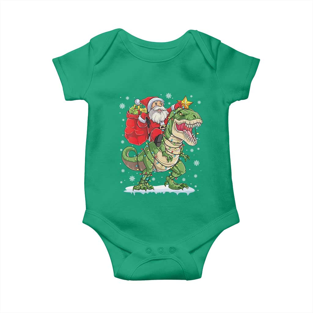 Funny Dinosaur Christmas Santa Claus Riding Dino Baby Onesie - Wonder Print Shop