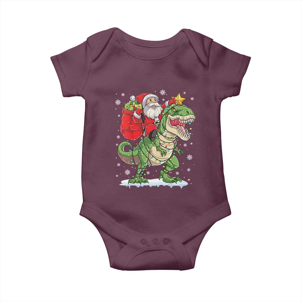 Funny Dinosaur Christmas Santa Claus Riding Dino Baby Onesie - Wonder Print Shop