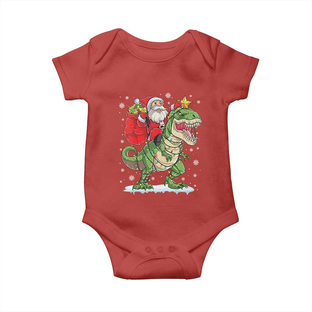 Funny Dinosaur Christmas Santa Claus Riding Dino Baby Onesie - Wonder Print Shop