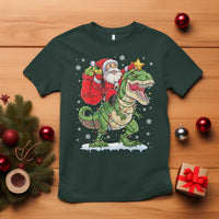 Funny Dinosaur Christmas Santa Claus Riding Dino T Shirt - Wonder Print Shop