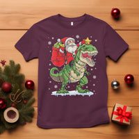 Funny Dinosaur Christmas Santa Claus Riding Dino T Shirt - Wonder Print Shop