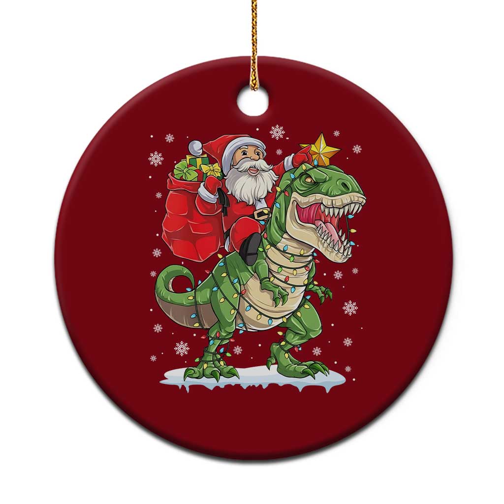 Funny Dinosaur Christmas Santa Claus Riding Dino Ceramic Ornament - Wonder Print Shop
