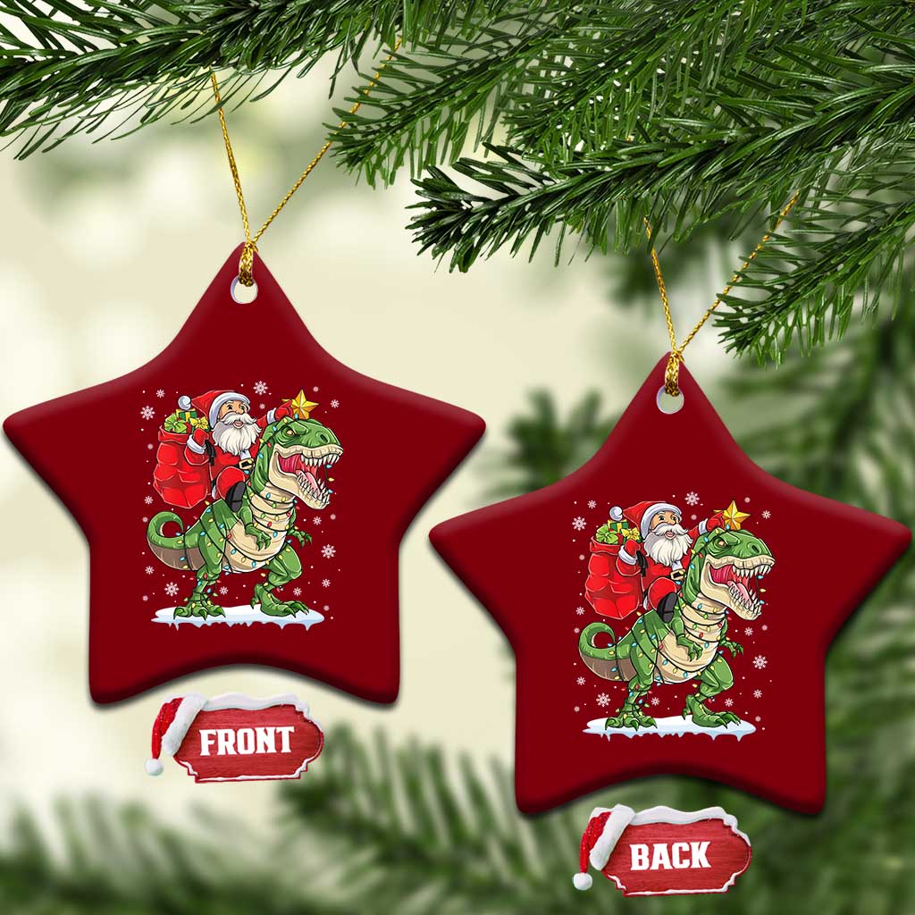 Funny Dinosaur Christmas Santa Claus Riding Dino Ceramic Ornament - Wonder Print Shop