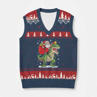 Funny Dinosaur Xmas Santa Claus Riding Dino V-Neck Knit Sweater Vest - Wonder Print Shop