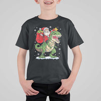 Funny Dinosaur Christmas Santa Claus Riding Dino T Shirt For Kid - Wonder Print Shop