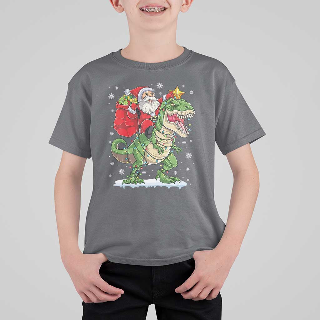 Funny Dinosaur Christmas Santa Claus Riding Dino T Shirt For Kid - Wonder Print Shop
