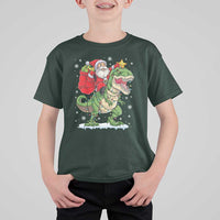 Funny Dinosaur Christmas Santa Claus Riding Dino T Shirt For Kid - Wonder Print Shop